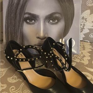 Pandora Black Flats with Gold Studs